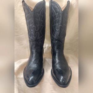 Men's Eel Western Cowboy Black Dress Boots, 11E, Custom Made Bull Rider Vintage